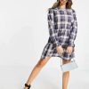 Dresses * | Wednesday'S Girl Mini Smock Dress With Tiered Skirt And Collar In Vintage Check For Women Navy Black Check