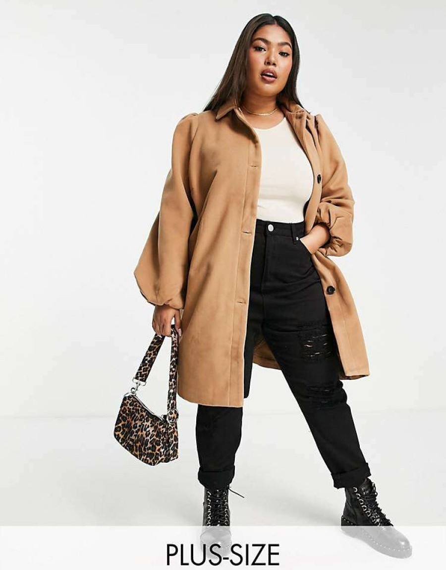 Outerwear * | Wednesday'S Girl Curve Tailored Coat For Women Camel