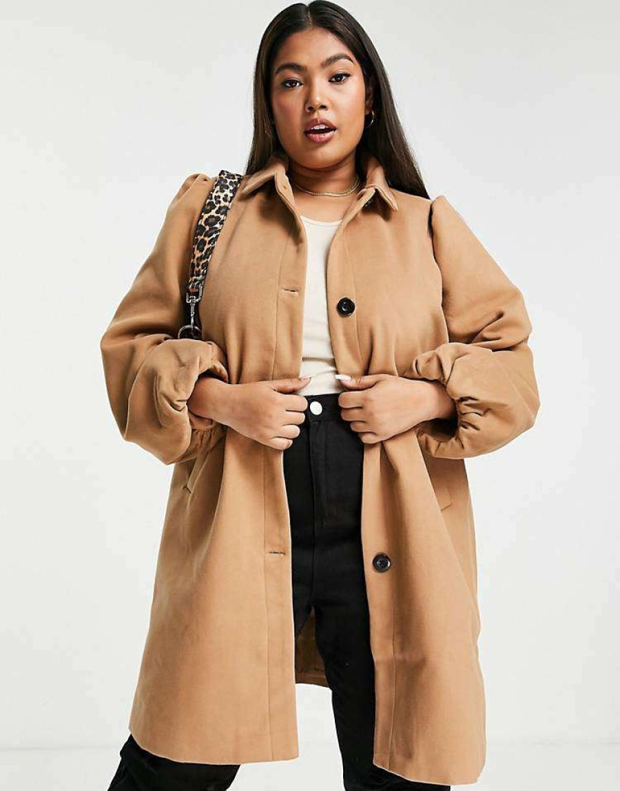 Outerwear * | Wednesday'S Girl Curve Tailored Coat For Women Camel