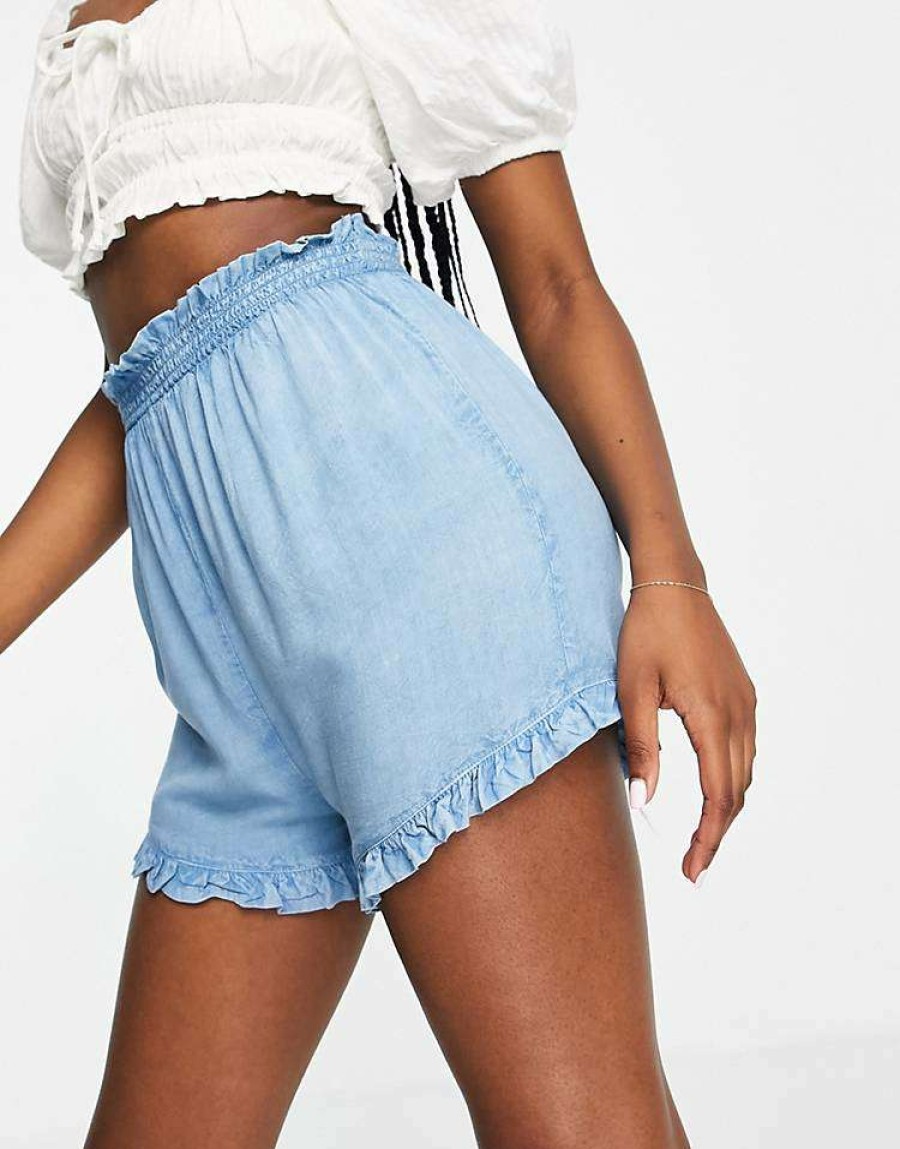 Shorts * | Wednesday'S Girl Relaxed Shorts In Chambray For Women Light Wash Chambray