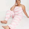 Underwear & Nightwear * | Wednesday'S Girl Curve Cami And Trousers Pyjama Set In Candy Stripe For Women Candy Pink Stripe