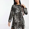 Dresses * | Wednesday'S Girl Maternity Mini Smock Dress In Grunge Leopard For Women Dark Leopard