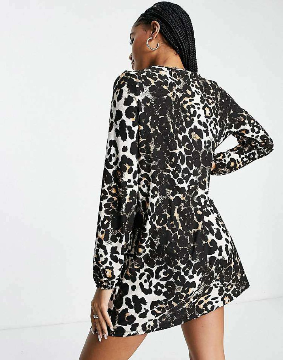 Dresses * | Wednesday'S Girl Maternity Mini Smock Dress In Grunge Leopard For Women Dark Leopard