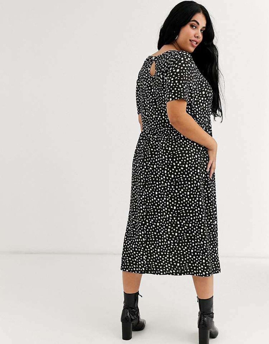 Dresses * | Wednesday'S Girl Curve Midi Smock Dress In Smudge Spot Print For Women Black