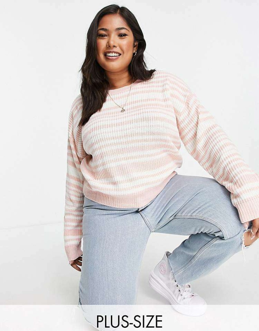 Knitwear & Sweats * | Wednesday'S Girl Curve Relaxed Jumper In Pastel Stripe For Women Pink Cream