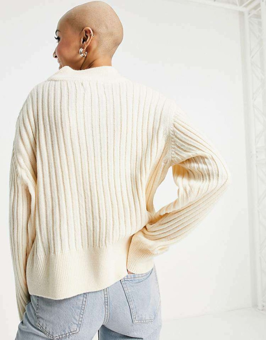 Knitwear & Sweats * | Wednesday'S Girl Ultimate Relaxed Jumper In Rib Knit For Women Cream