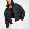 Outerwear * | Wednesday'S Girl Curve Cropped Padded Jacket In For Women Black