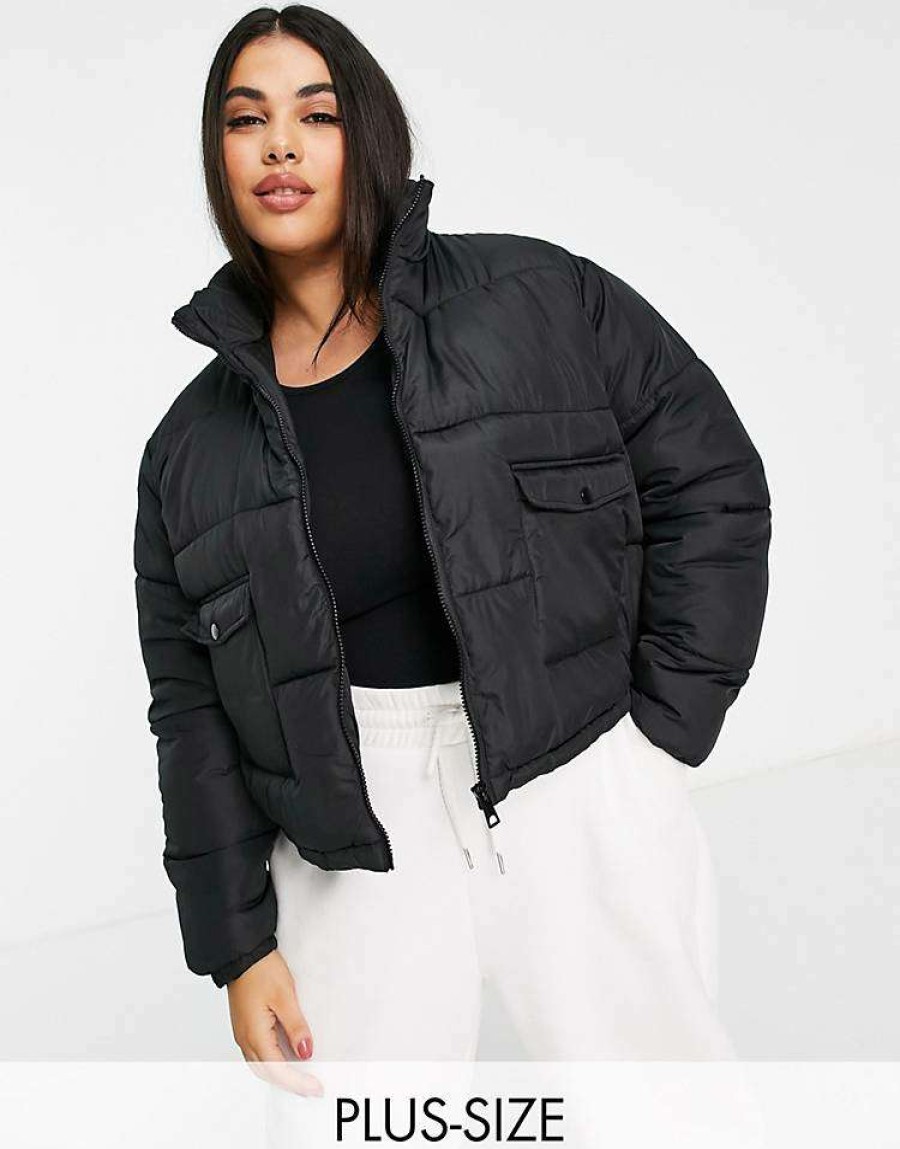 Outerwear * | Wednesday'S Girl Curve Cropped Padded Jacket In For Women Black