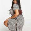 Dresses * | Wednesday'S Girl Curve Midi Smock Dress In Smudge Spot Print For Women Beige Smudge Spot