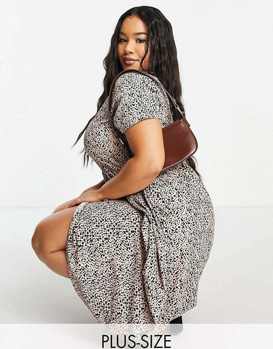 Dresses * | Wednesday'S Girl Curve Midi Smock Dress In Smudge Spot Print For Women Beige Smudge Spot