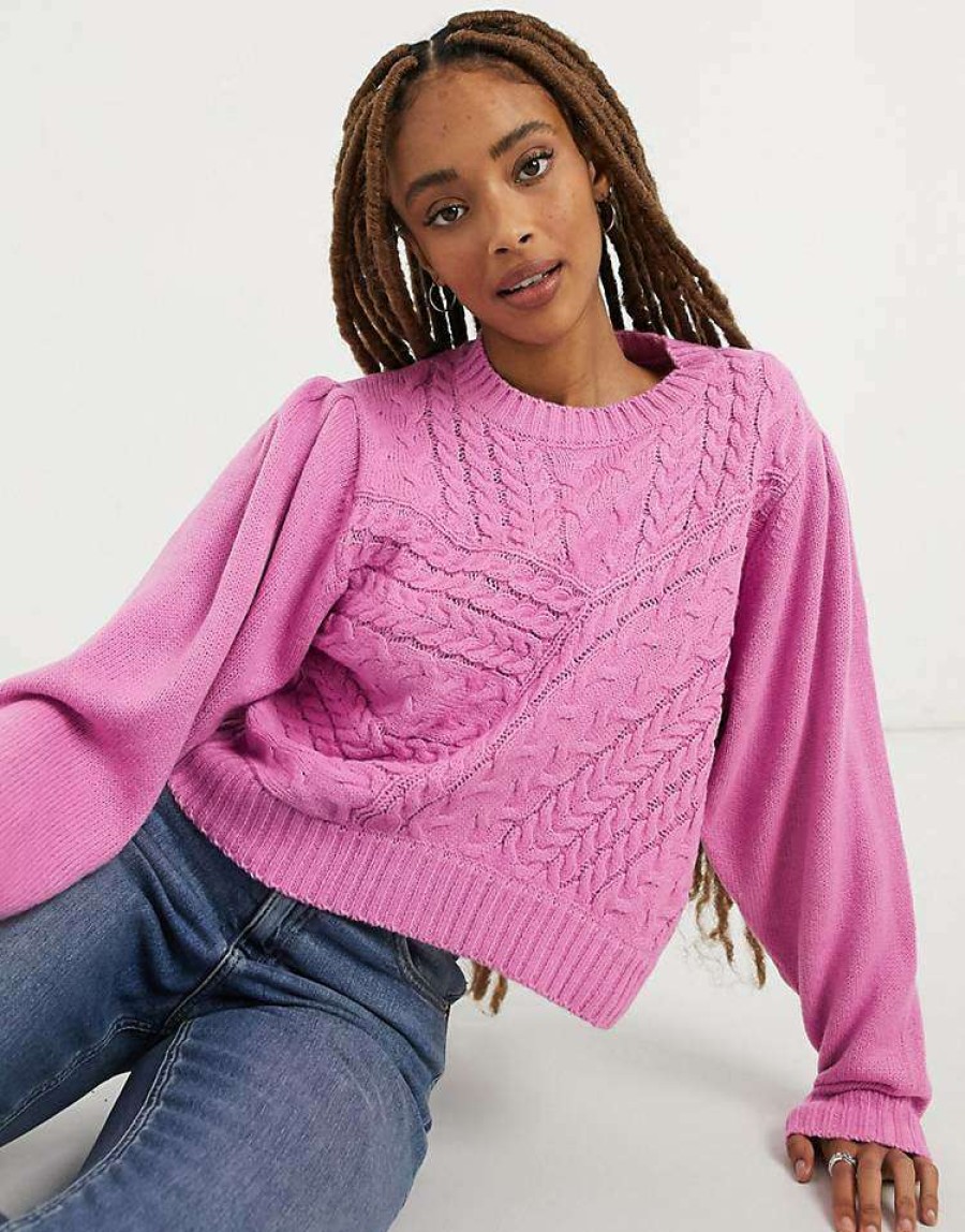 Knitwear & Sweats * | Wednesday'S Girl Relaxed Jumper In Textured Knit For Women Pink