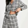 Underwear & Nightwear * | Wednesday'S Girl Long Sleeve Pyjama Shirt And Shorts Set In Vintage Check For Women Beige Check