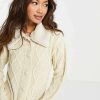 Knitwear & Sweats * | Wednesday'S Girl Cardigan With Faux Fur Collar For Women Beige