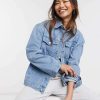 Outerwear * | Wednesday'S Girl Oversized Denim Jacket In Light Wash For Women Light Wash Blue