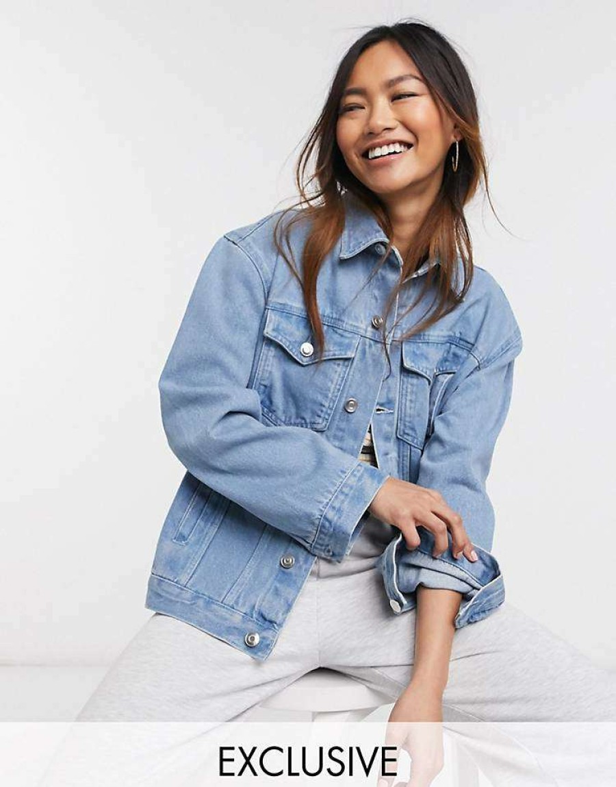 Outerwear * | Wednesday'S Girl Oversized Denim Jacket In Light Wash For Women Light Wash Blue