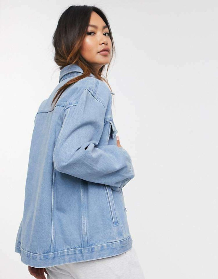 Outerwear * | Wednesday'S Girl Oversized Denim Jacket In Light Wash For Women Light Wash Blue