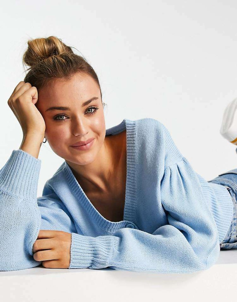 Knitwear & Sweats * | Wednesday'S Girl Ultmate Cardigan In Pastel Knit For Women Light Blue