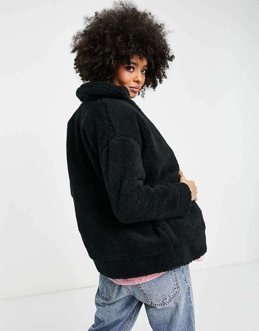 Outerwear * | Wednesday'S Girl Maternity Teddy Coat For Women Black