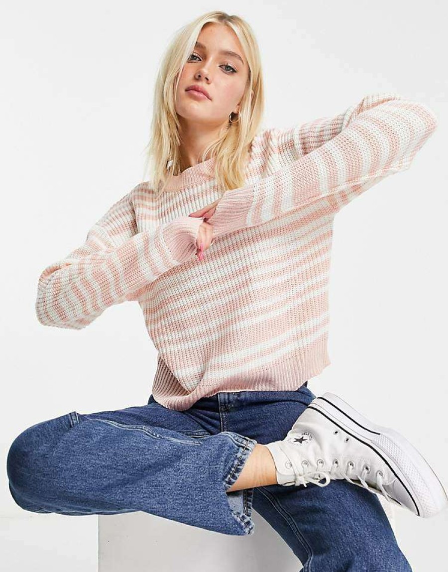 Knitwear & Sweats * | Wednesday'S Girl Relaxed Jumper In Pastel Stripe For Women Pink Cream