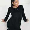 Dresses * | Wednesday'S Girl Long Sleeve Mini Smock Dress For Women Black