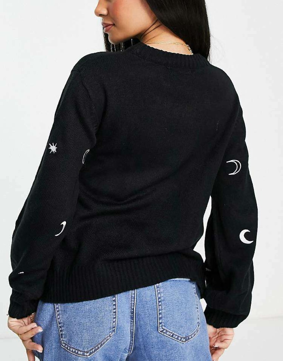 Knitwear & Sweats * | Wednesday'S Girl Maternity Jumper With Celestial Embroidery For Women Black