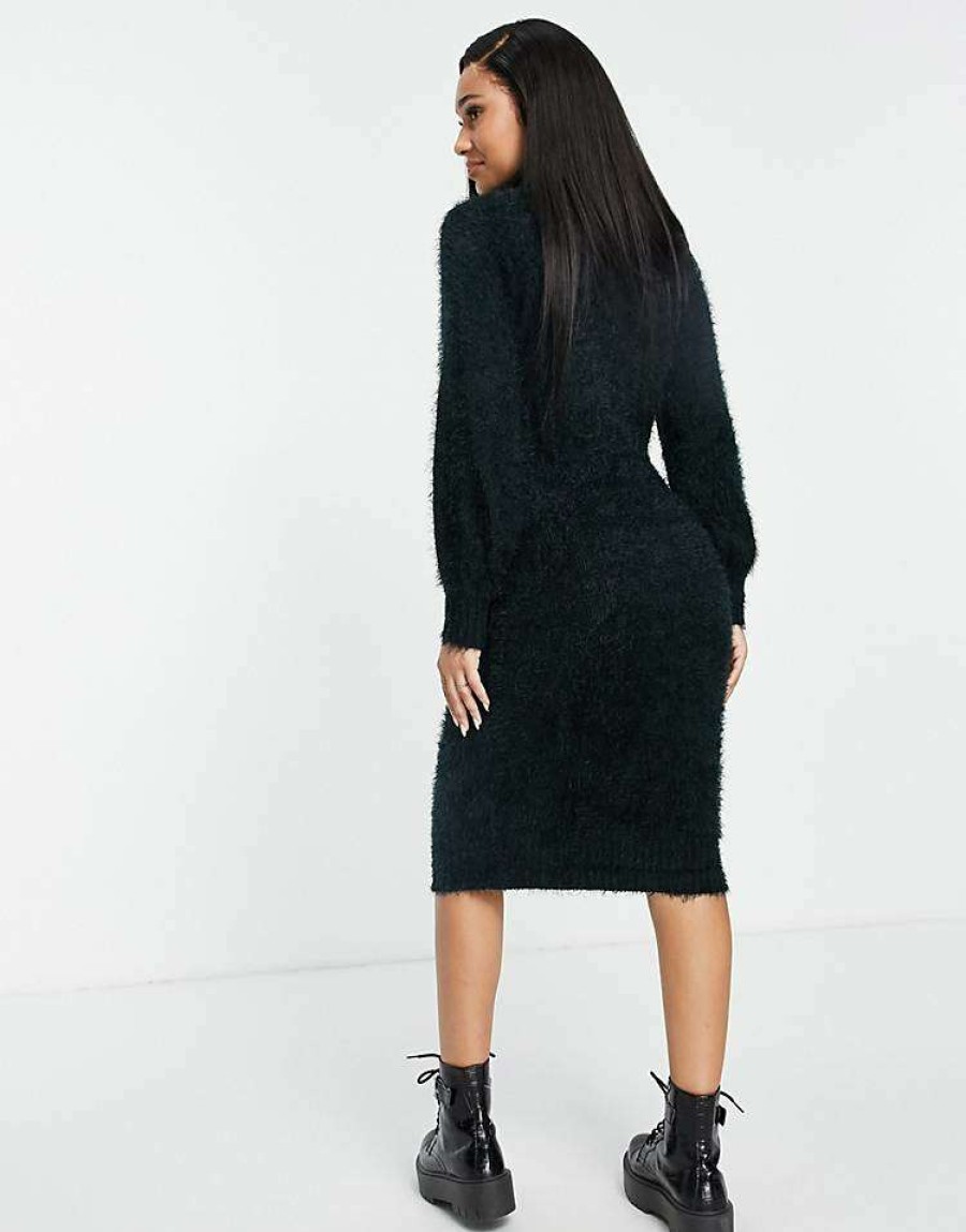 Dresses * | Wednesday'S Girl Maternity Midi Jumper Dress In Chunky Knit For Women Dark Green