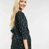 Dresses * | Wednesday'S Girl Button Front Mini Dress In Scattered Spot For Women Black Green Spot