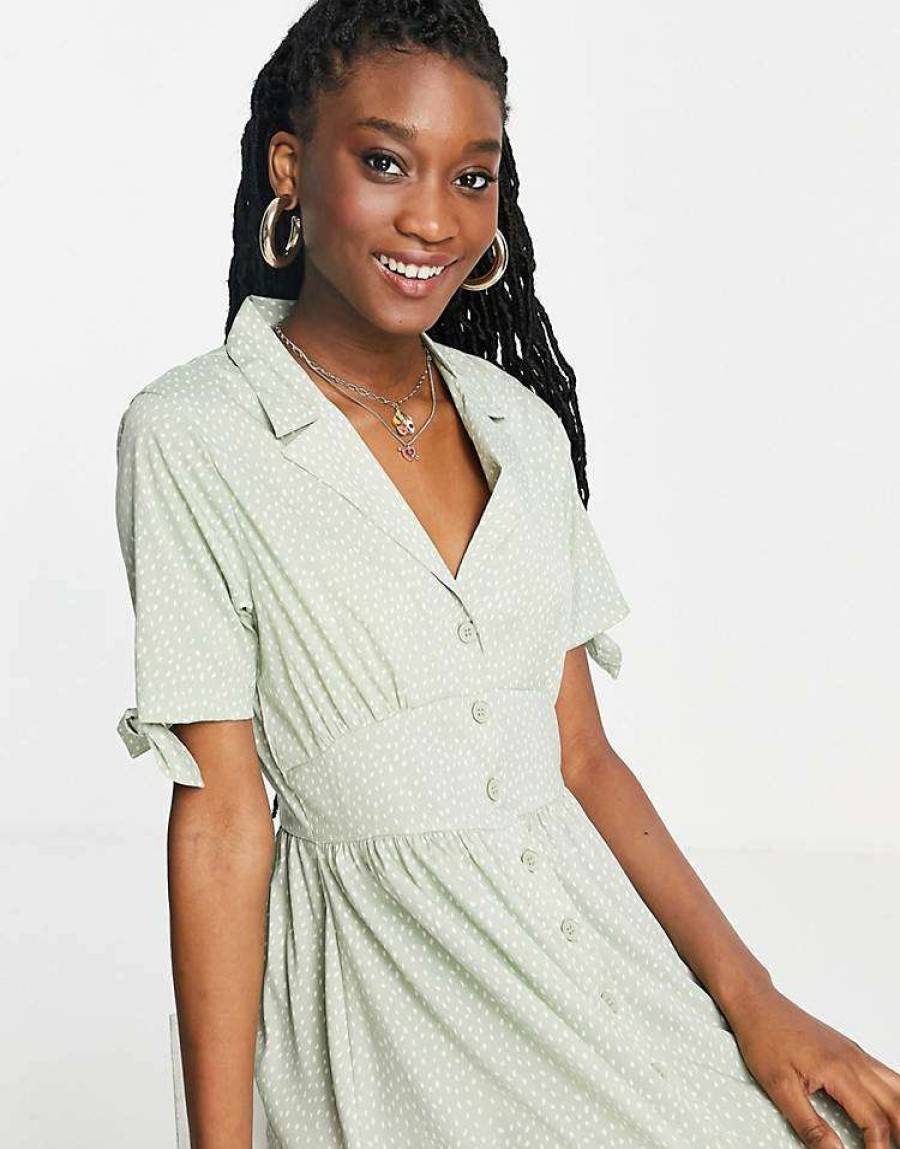 Dresses * | Wednesday'S Girl Midi Tea Shirt Dress In For Women Sage Spot