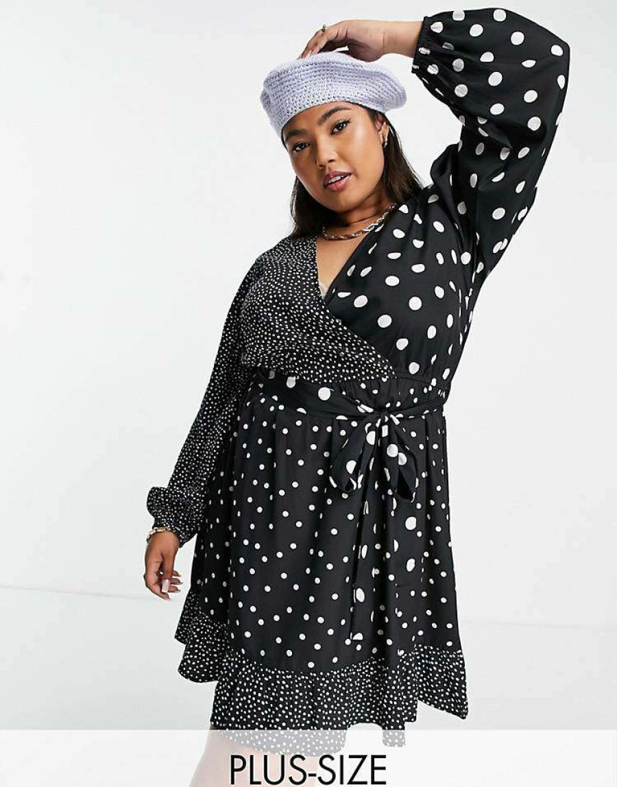 Dresses * | Wednesday'S Girl Curve Mini Wrap Tea Dress In Print For Women Mix Spot