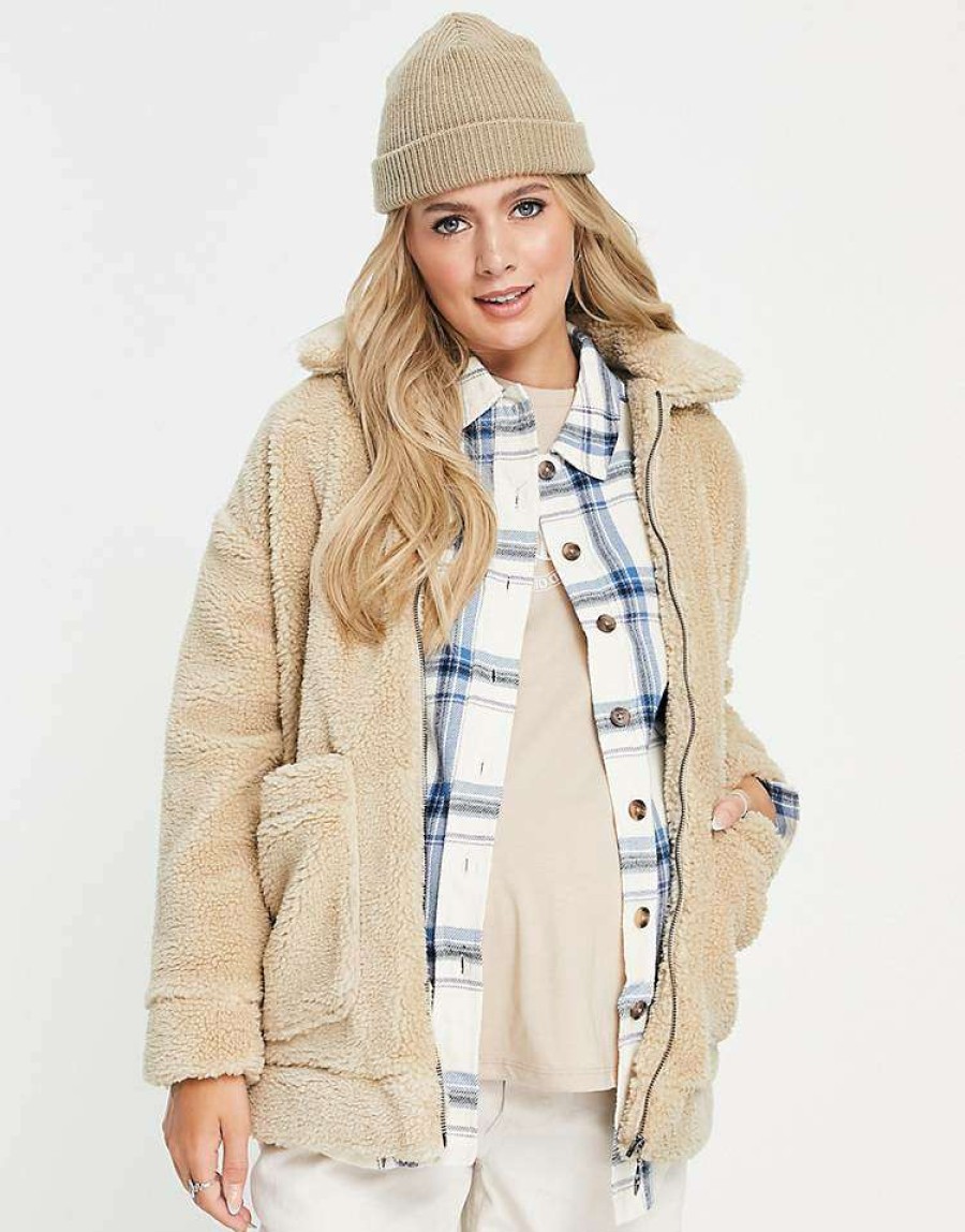 Outerwear * | Wednesday'S Girl Maternity Teddy Coat For Women Beige