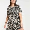 Dresses * | Wednesday'S Girl Curve Smock Mini Dress With Pleated Front In Grunge Leopard For Women Beige Leopard