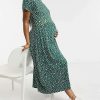 Dresses * | Wednesday'S Girl Maternity Midi Smock Dress In Smudge Spot Print For Women Forest Green Spot