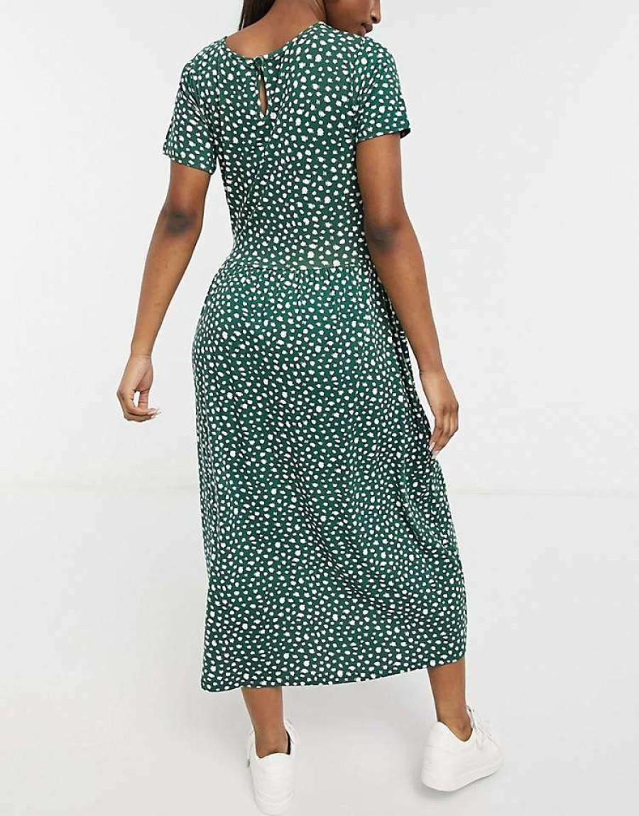 Dresses * | Wednesday'S Girl Maternity Midi Smock Dress In Smudge Spot Print For Women Forest Green Spot