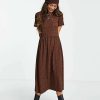 Dresses * | Wednesday'S Girl Midi Smock Dress In Smudge Spot Print For Women Chocolate