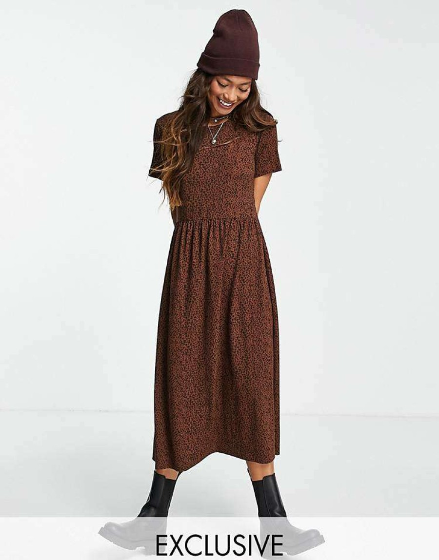 Dresses * | Wednesday'S Girl Midi Smock Dress In Smudge Spot Print For Women Chocolate