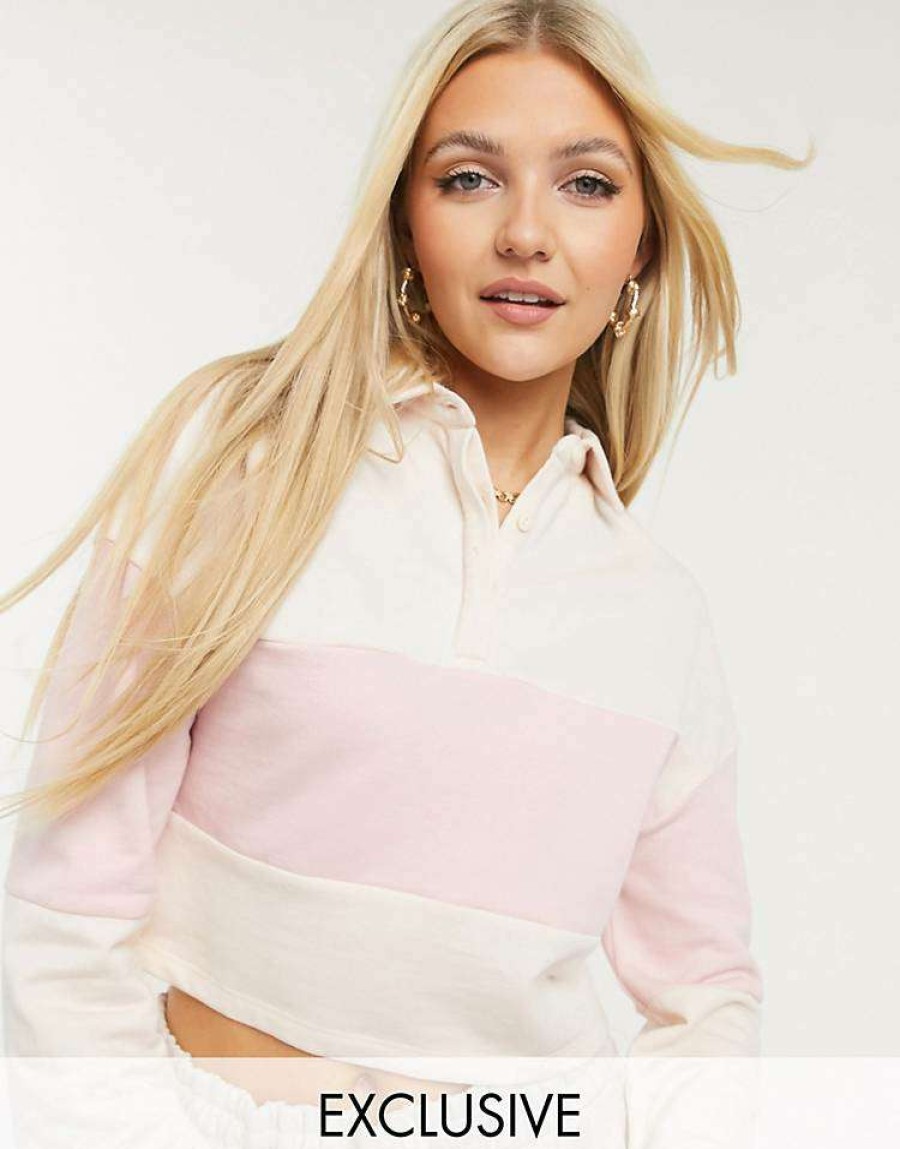 Knitwear & Sweats * | Wednesday'S Girl Relaxed Sweatshirt With Contrast Stripe For Women Pink Ivory Stripe