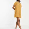 Dresses * | Wednesday'S Girl Mini Smock Dress With Peplum Hem In Polka Dot For Women Yellow Spot