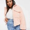 Outerwear * | Wednesday'S Girl Curve Oversized Jacket With Pocket In Teddy Fleece For Women Light Pink