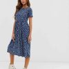 Dresses * | Wednesday'S Girl Midi Smock Dress In Smudge Spot Print For Women Navy White Spot