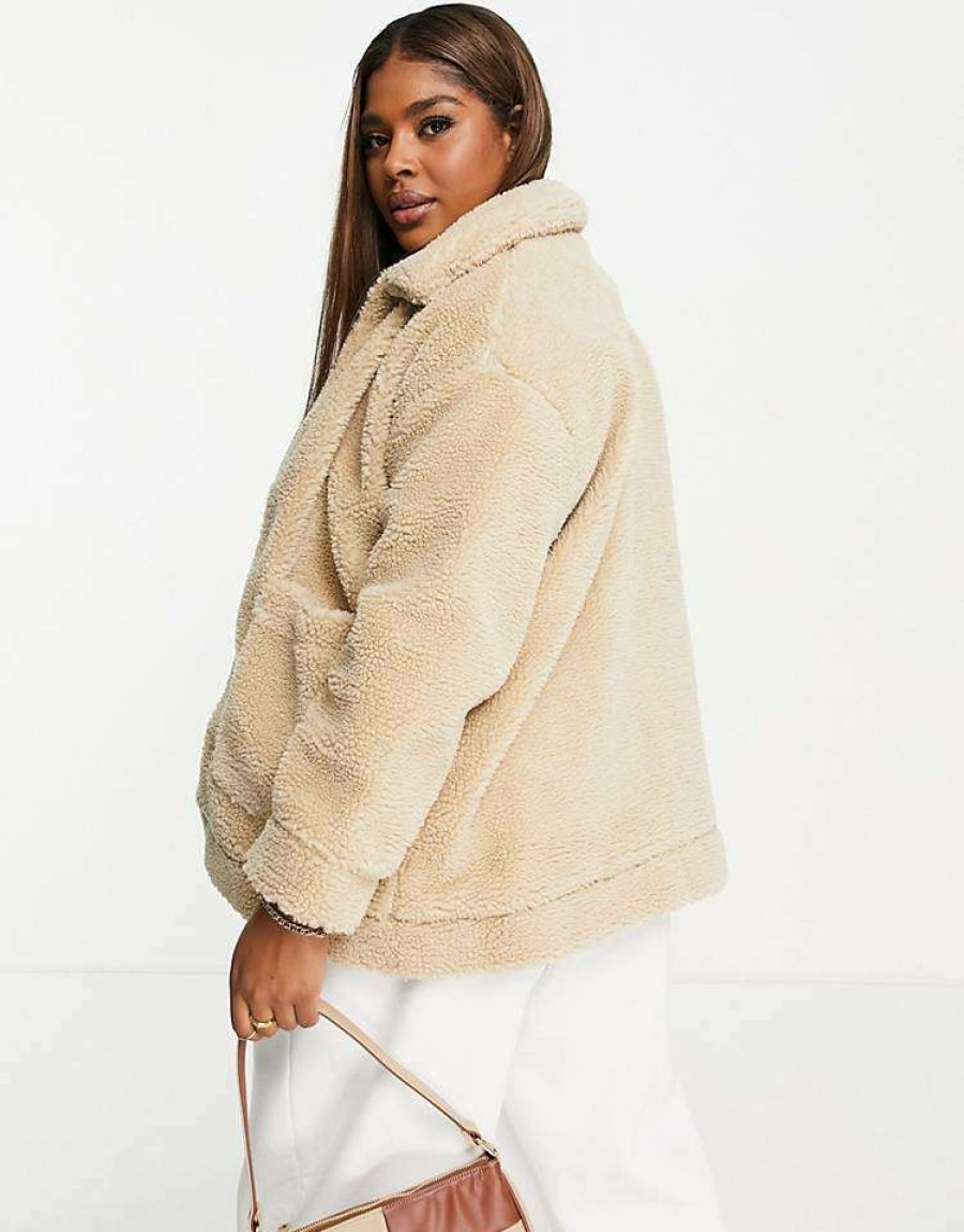 Outerwear * | Wednesday'S Girl Curve Teddy Coat For Women Beige