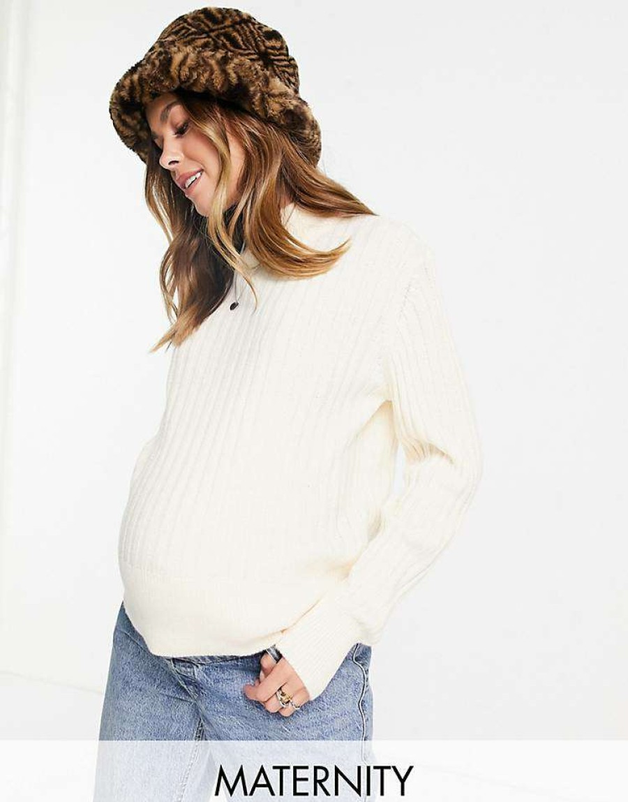 Knitwear & Sweats * | Wednesday'S Girl Maternity Ultimate Relaxed Jumper In Rib Knit For Women Cream