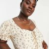 Tops * | Wednesday'S Girl Curve Puff Sleeve Milkmaid Crop Top Co-Ord In For Women Ditsy Floral