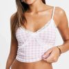 Underwear & Nightwear * | Wednesday'S Girl Longline Bralet And Briefs Set In Gingham With Lace Trim For Women Lilac White Gingham