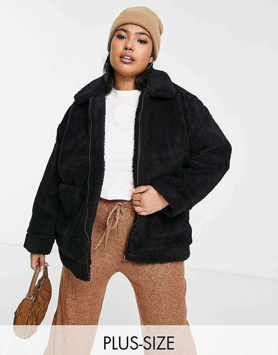 Outerwear * | Wednesday'S Girl Curve Teddy Coat For Women Black