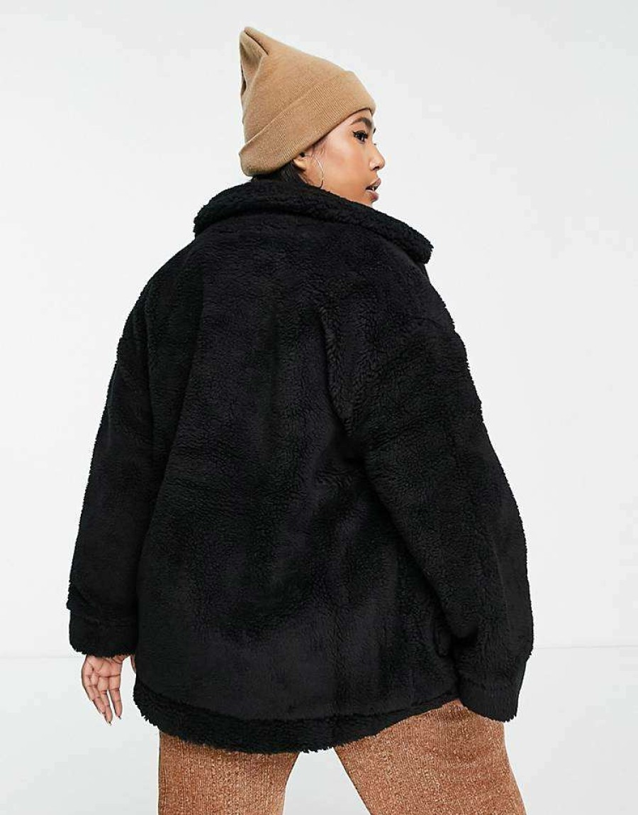 Outerwear * | Wednesday'S Girl Curve Teddy Coat For Women Black