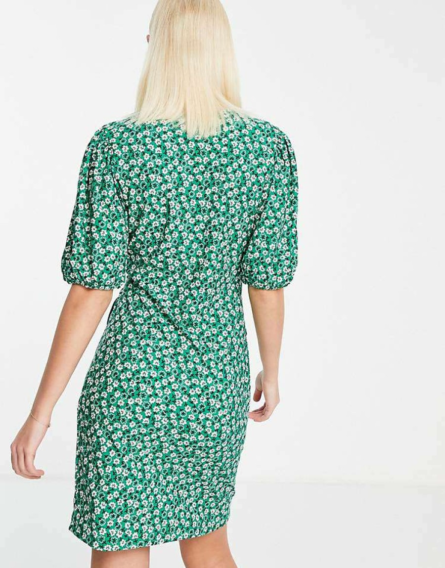 Dresses * | Wednesday'S Girl Cut Out Detail Mini Jersey T-Shirt Dress In Floral For Women Green Ditsy