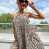 Dresses * | Wednesday'S Girl Mini Cami Dress In Leopard Print For Women Brown Leopard