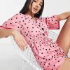 All In Ones * | Wednesday'S Girl Relaxed Playsuit With Drawstring Waist In Scattered Polka Dot For Women Pink Black Polka Dot