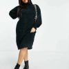 Dresses * | Wednesday'S Girl Curve Midi Jumper Dress In Chunky Knit For Women Dark Green