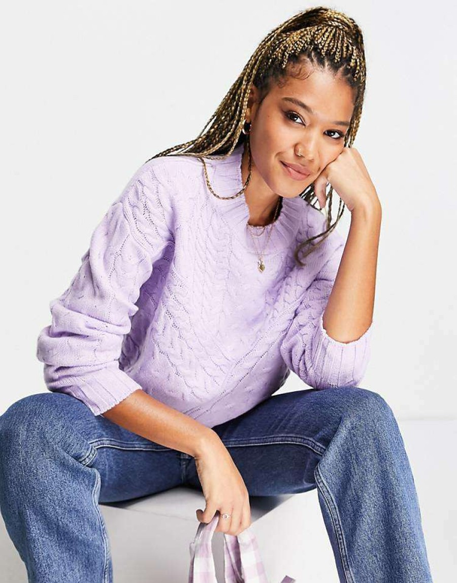 Knitwear & Sweats * | Wednesday'S Girl Relaxed Jumper In Textured Knit For Women Lilac